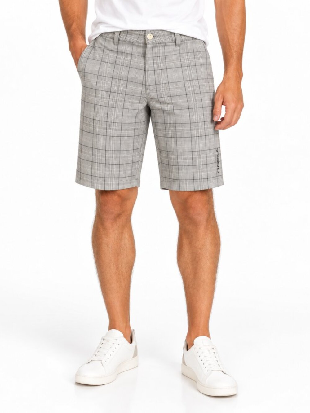 O'Neill Men's Plaid Walk Shorts 31 Gray White Checkered Flat Front Casual